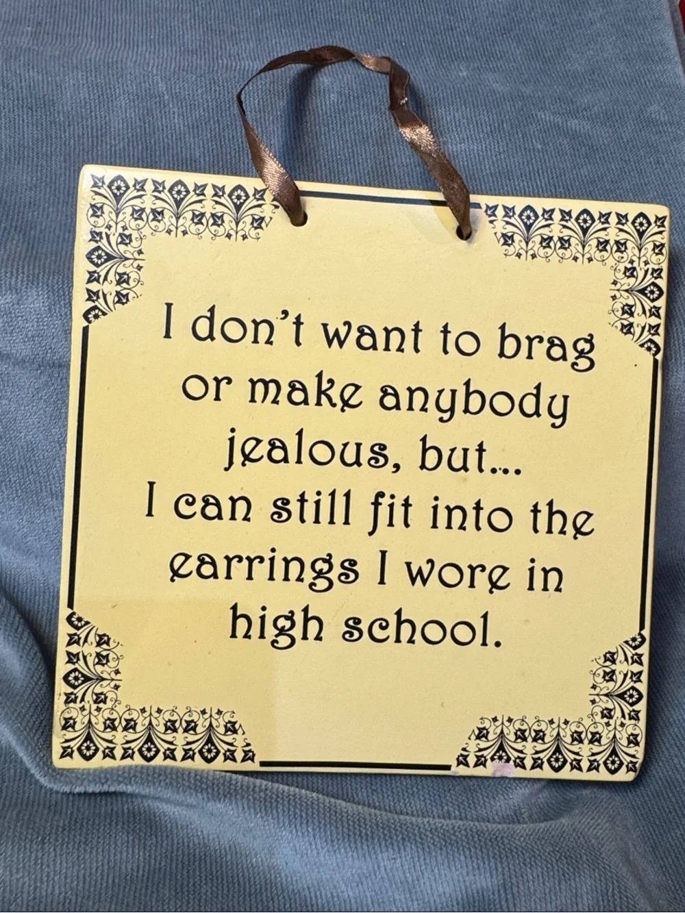 Playful Yellow Ceramic Hanging Wall Sign - Vintage Script Humor